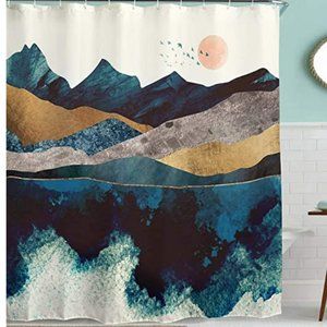 Mountain and sun boho shower curtain